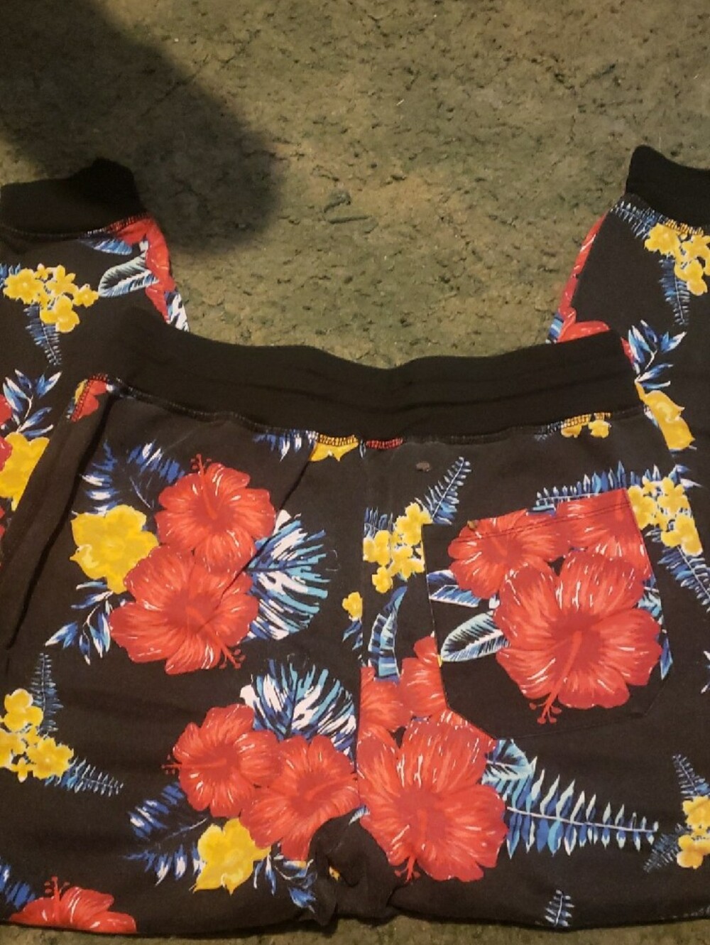 Carbon Black Floral Drawstring Joggers with Red & Yellow Blooms - Picture 2 of 3